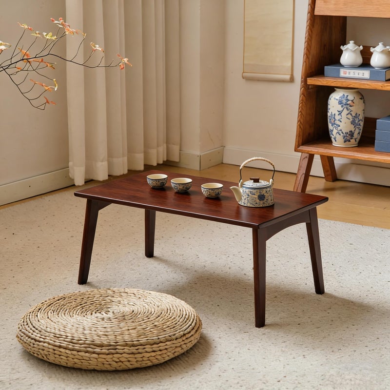 JIKUGO Japanese Floor Table No Assembly Required Bamboo Folding Walnut Coffee Table Bedroom 26x15.8x11.8in Furniture Low Tea Table for Sitting on The Floor Chestnut Large - Image 1