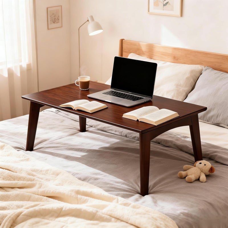 JIKUGO Japanese Floor Table No Assembly Required Bamboo Folding Walnut Coffee Table Bedroom 26x15.8x11.8in Furniture Low Tea Table for Sitting on The Floor Chestnut Large - Image 4