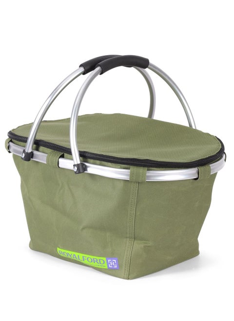 Royalford 26L Insulated Picnic And Grocery Basket- RF11377 Closed Multi-Purpose Utility Basket With Aluminum Handle| Break-Resistant, Light-Weight, Durable.