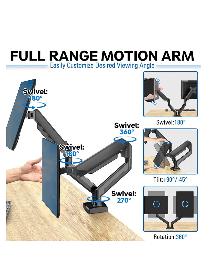 JOGAMS Dual Monitor Stand Gas Spring Arm Adjustable Desk Mount for 13 to 32 Inch Monitors Clamp and Grommet Base  - Image 3
