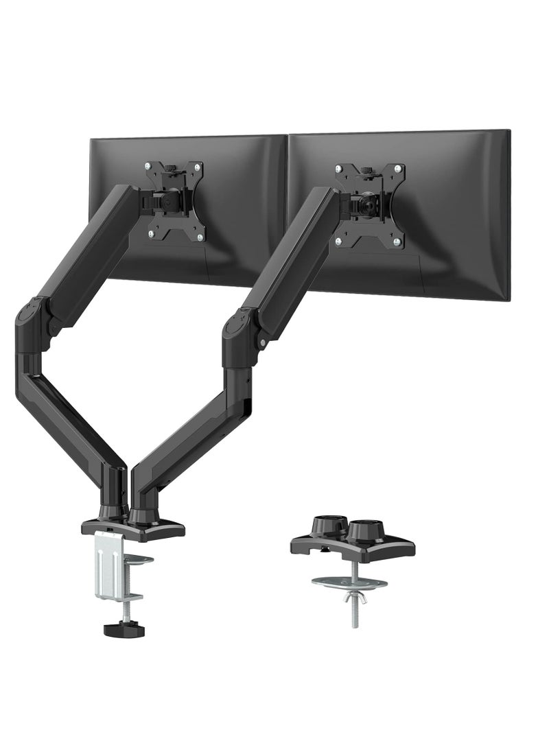 JOGAMS Dual Monitor Stand Gas Spring Arm Adjustable Desk Mount for 13 to 32 Inch Monitors Clamp and Grommet Base  - Image 1