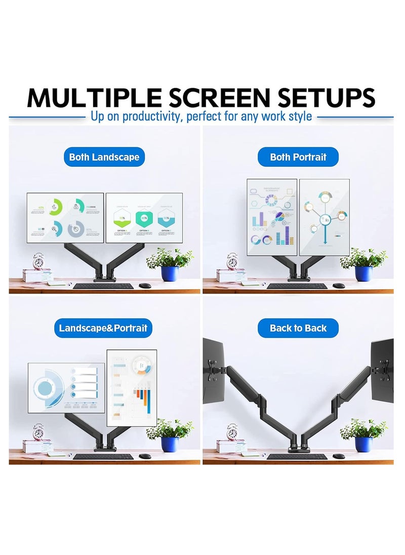 JOGAMS Dual Monitor Stand Gas Spring Arm Adjustable Desk Mount for 13 to 32 Inch Monitors Clamp and Grommet Base  - Image 2