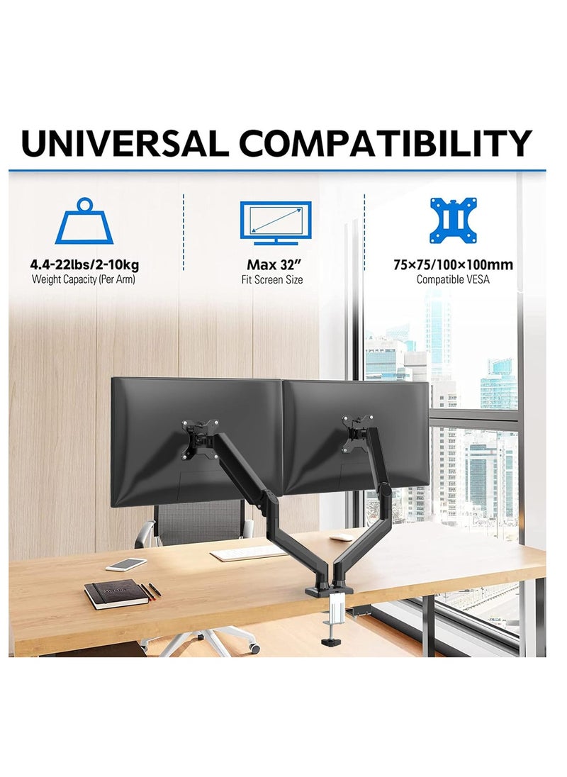 JOGAMS Dual Monitor Stand Gas Spring Arm Adjustable Desk Mount for 13 to 32 Inch Monitors Clamp and Grommet Base  - Image 4
