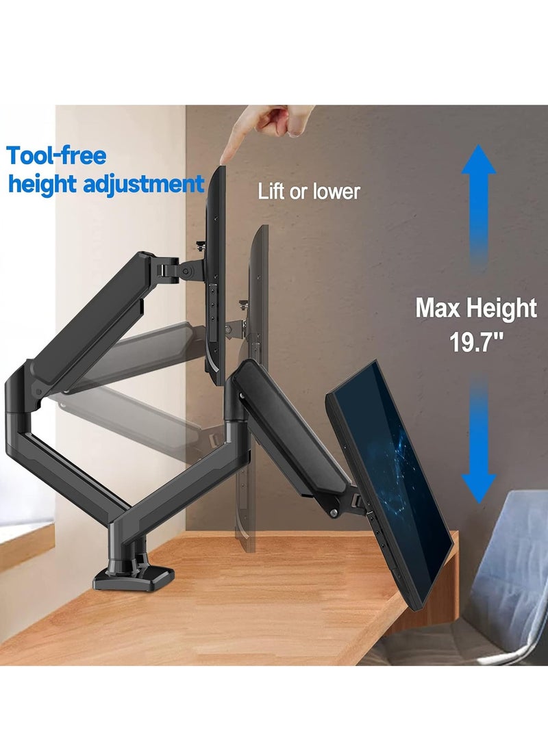 JOGAMS Dual Monitor Stand Gas Spring Arm Adjustable Desk Mount for 13 to 32 Inch Monitors Clamp and Grommet Base  - Image 5
