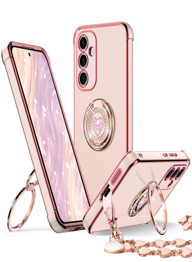 XYZ جراب XYZ لهاتف Galaxy S25 FE مع حامل - جراب هاتف مزود بحامل مزدوج الحلقات - غطاء حماية فاخر مرصع بالكريستال بتصميم قلب، مناسب للنساء والفتيات، لهاتف Samsung S25 FE 5G، باللون الوردي - Image 1