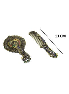 immatgar immatgar pharaonic Peafowl makeup pocket mirror with comb ancient Egyptian souvenirs gifts for women and mother from Egypt (Peafowl 5 - Burnt Yellow - 13.5 CM Tall)  - Image 2
