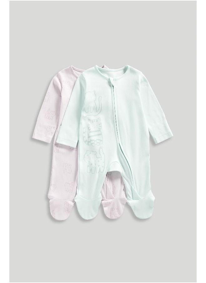mothercare Cat Zip-Up Sleepsuits - 2 Pack  - Image 1