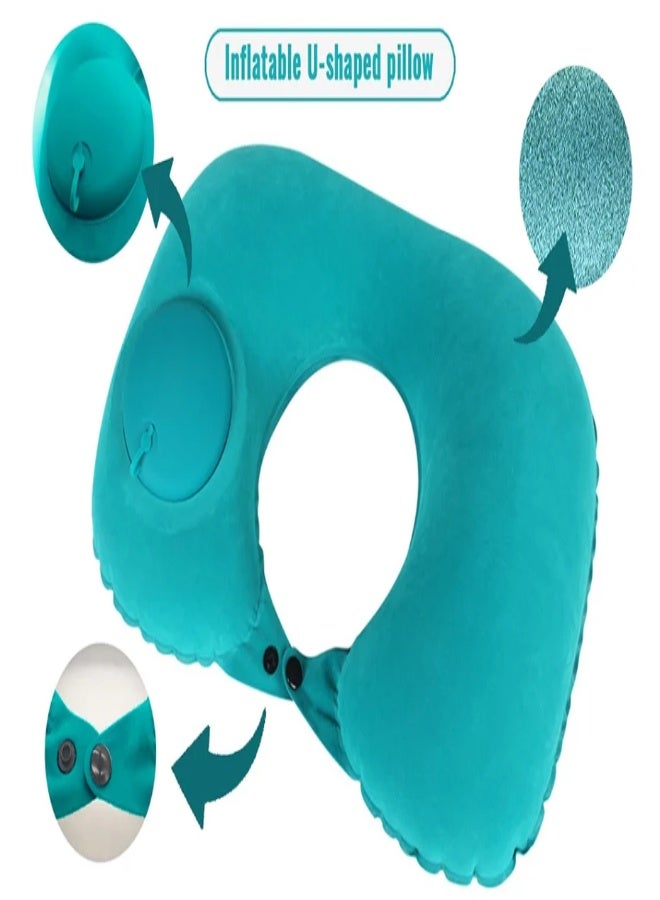 AROAQ U-Shape Inflatable Travel Neck Pillow with Built-in Pump – Soft Flocking, Fast Press Inflation, Foldable for Airplane, Car, Office, or Outdoor Nap – Green, 40x28x11cm - Image 5