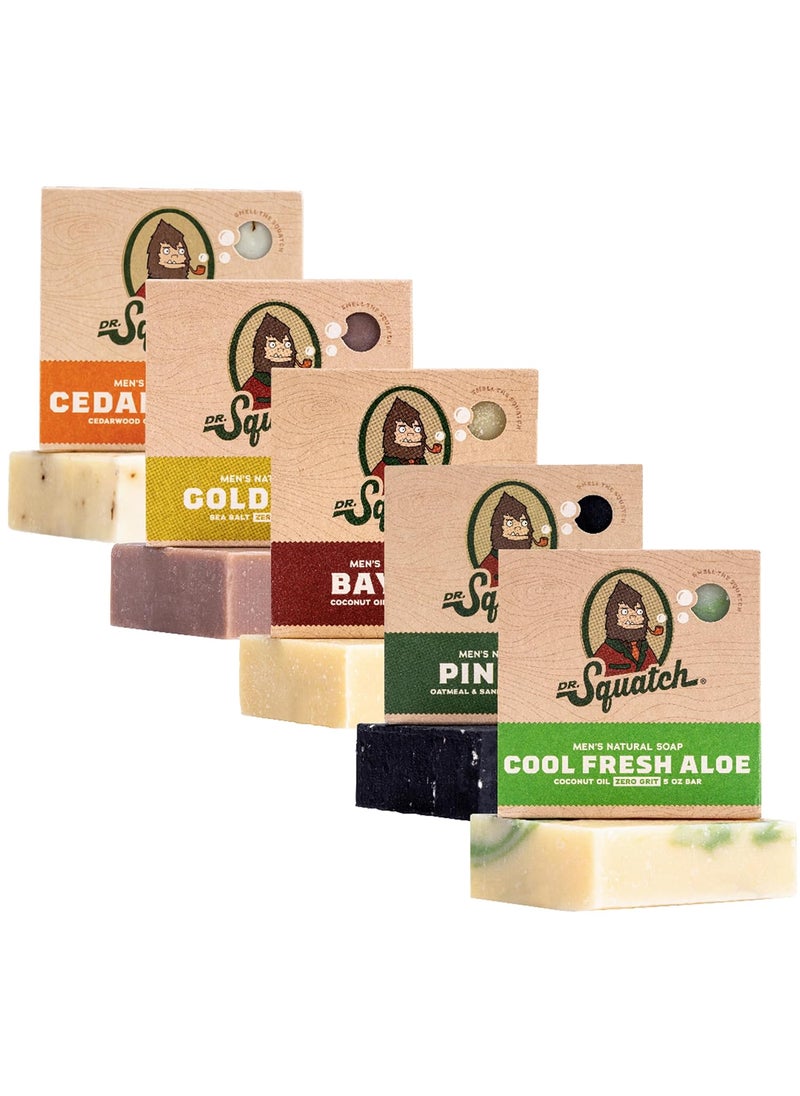 Dr. Squatch Dr Squatch All Natural Bar Soap for Men 5 Bar Variety Pack  Aloe Cedar Citrus Gold Moss Pine Tar and Bay Rum 