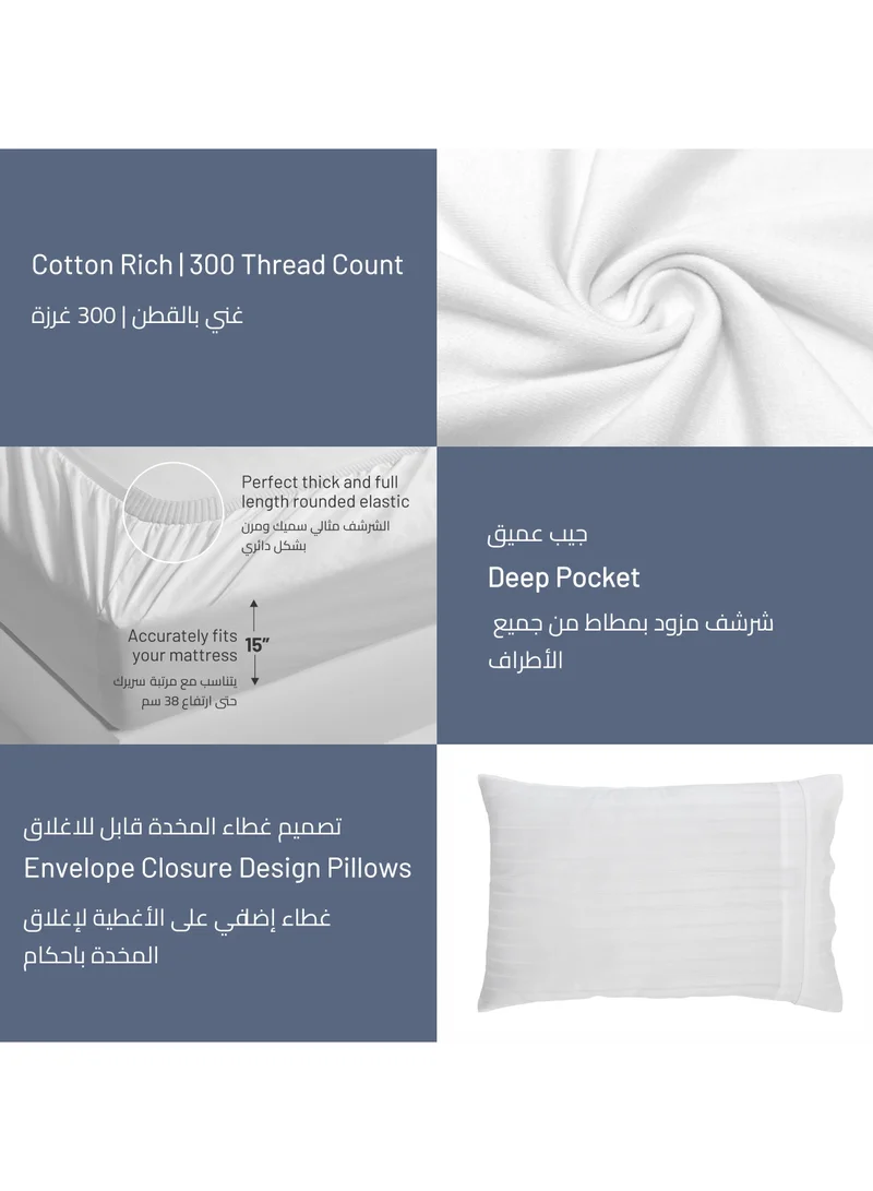 Donetella Comforter Set 8-Pieces Double Size Bed Fits(200 x 200 Cm)Hotel Style All Season Cotton Blend Stripe Pattern Bedding Set With Removable Cover And Down Alternative Filling, Ivory