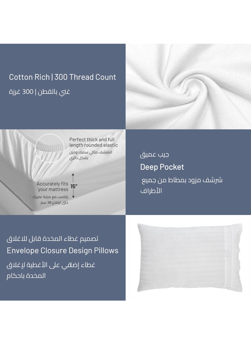 Donetella - Comforter Set 8-Pieces Double Size Bed Fits(200 x 200 Cm)Hotel Style All Season Cotton Blend Stripe Pattern Bedding Set With Removable Cover And Down Alternative Filling, Ivory - Image 1