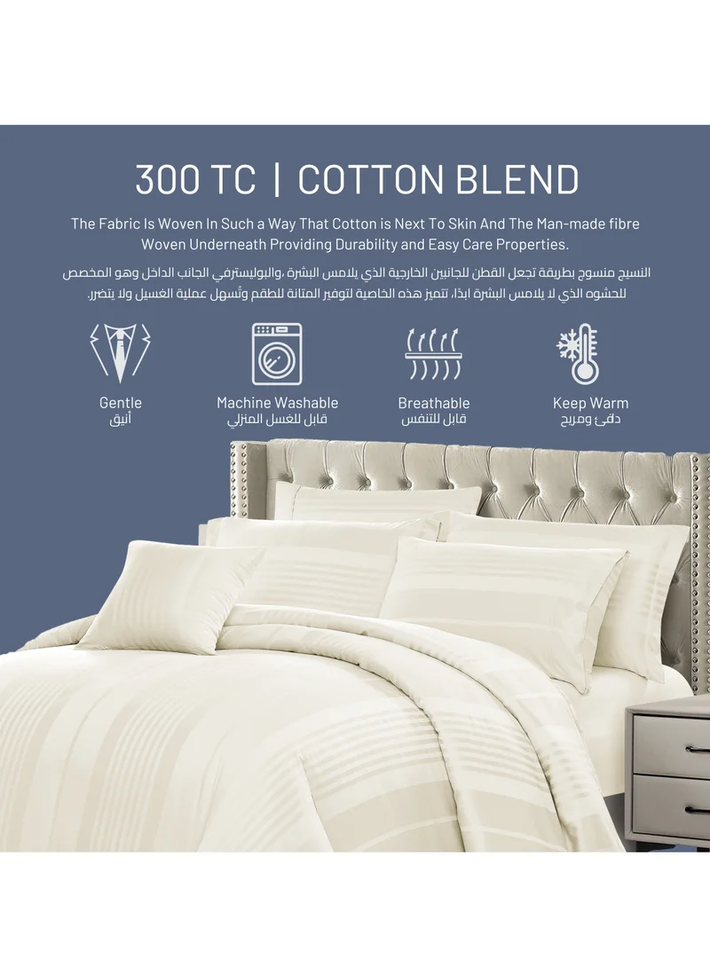 Donetella Comforter Set 8-Pieces Double Size Bed Fits(200 x 200 Cm)Hotel Style All Season Cotton Blend Stripe Pattern Bedding Set With Removable Cover And Down Alternative Filling, Ivory