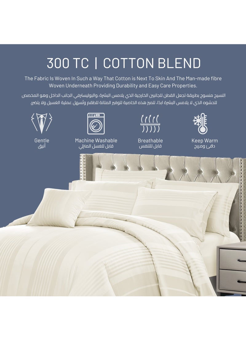Donetella - Comforter Set 8-Pieces Double Size Bed Fits(200 x 200 Cm)Hotel Style All Season Cotton Blend Stripe Pattern Bedding Set With Removable Cover And Down Alternative Filling, Ivory - Image 1