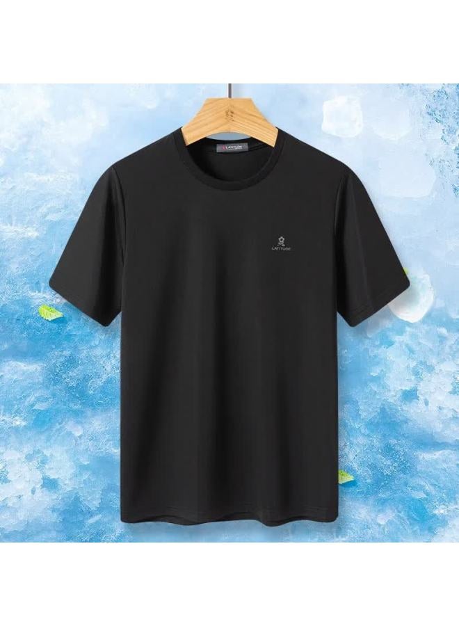 Montagut Summer Men's Short Sleeve T-shirt Business Casual Versatile Skin-friendly Breathable Top Black XL - Image 1