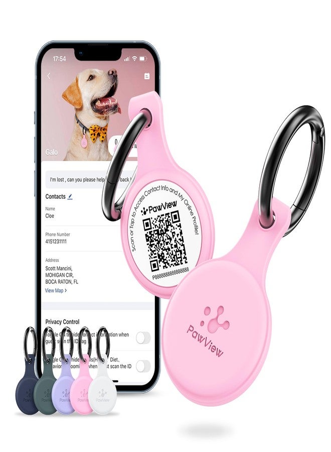 بطاقة تعريف الكلاب الصامتة المصنوعة من السيليكون من PawView مزودة بتقنية NFC، امسح رمز الاستجابة السريعة للحصول على تنبيهات فورية بالموقع، جهة اتصال للطوارئ وملف تعريف قابل للتعديل للحيوان الأليف، عبوة واحدة (وردي) - Image 1