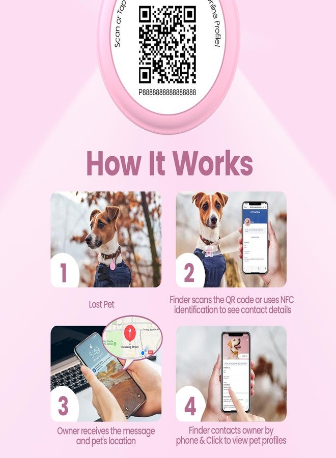 بطاقة تعريف الكلاب الصامتة المصنوعة من السيليكون من PawView مزودة بتقنية NFC، امسح رمز الاستجابة السريعة للحصول على تنبيهات فورية بالموقع، جهة اتصال للطوارئ وملف تعريف قابل للتعديل للحيوان الأليف، عبوة واحدة (وردي) - Image 3