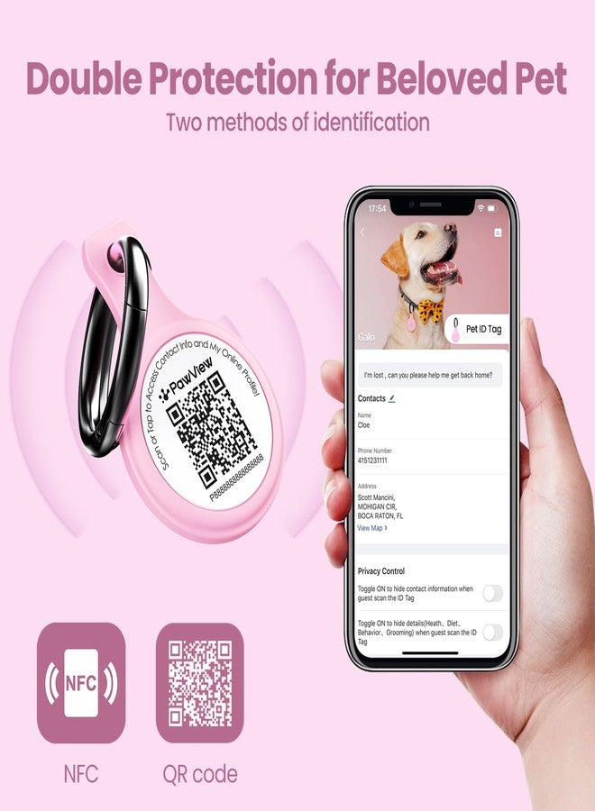 بطاقة تعريف الكلاب الصامتة المصنوعة من السيليكون من PawView مزودة بتقنية NFC، امسح رمز الاستجابة السريعة للحصول على تنبيهات فورية بالموقع، جهة اتصال للطوارئ وملف تعريف قابل للتعديل للحيوان الأليف، عبوة واحدة (وردي) - Image 5