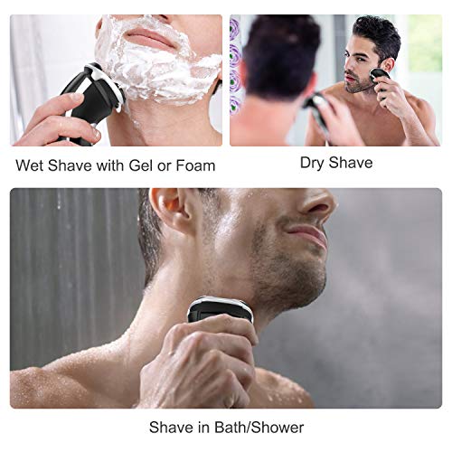 MAX-T Men's Electric Shaver - MAX-T Corded and Cordless Rechargeable 3D Rotary Shaver Razor for Men with Pop-up Sideburn Trimmer Wet and Dry, IPX7 Waterproof, Plug & Play - Image 3