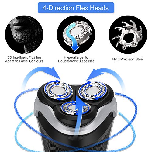 MAX-T Men's Electric Shaver - MAX-T Corded and Cordless Rechargeable 3D Rotary Shaver Razor for Men with Pop-up Sideburn Trimmer Wet and Dry, IPX7 Waterproof, Plug & Play - Image 2