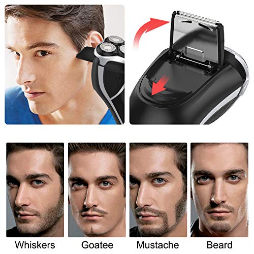 MAX-T Men's Electric Shaver - MAX-T Corded and Cordless Rechargeable 3D Rotary Shaver Razor for Men with Pop-up Sideburn Trimmer Wet and Dry, IPX7 Waterproof, Plug & Play - Image 4