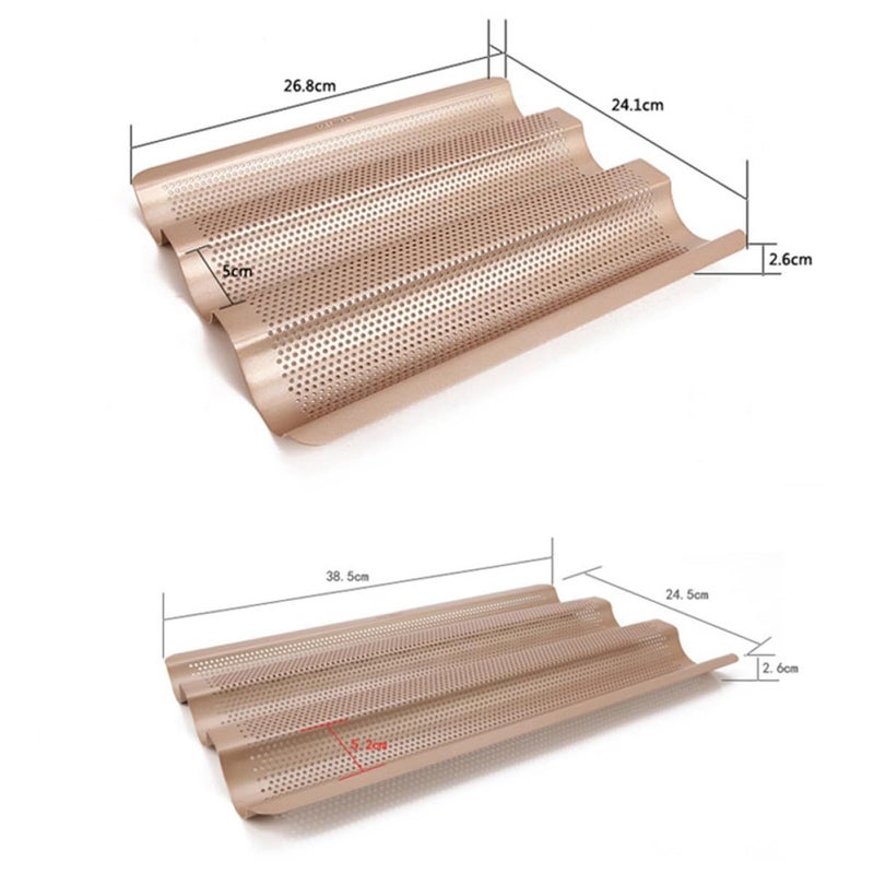 Perforated Nonstick Carbon Steel Baguette Pan Three Slot Home Baking Tray - Image 3