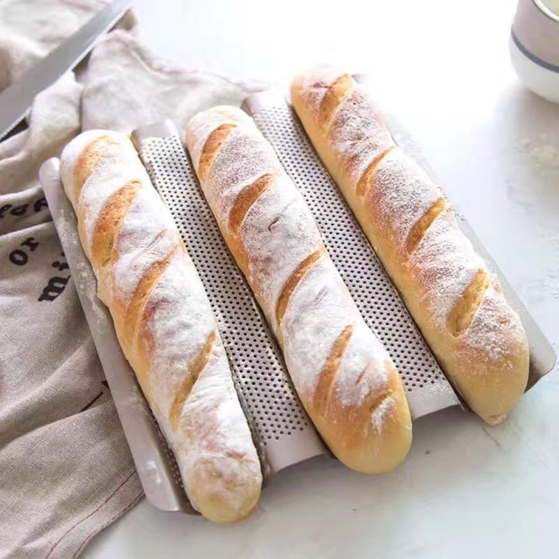 Perforated Nonstick Carbon Steel Baguette Pan Three Slot Home Baking Tray - Image 5