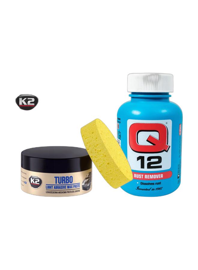 K2 Turbo Light Abrasive Wax Paste scratches Remover Paste is a powerful solution for maintaining your vehicle’s appearance & Q12 Rust Remover - Powerful Rust Dissolver, Fast-Acting Formula for Stubborn Rust Stains, Safe for Metal Surfaces - 200mlBundle - Image 1