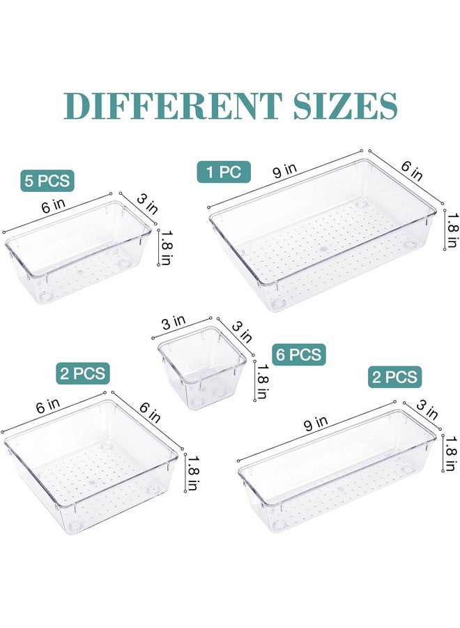 Zeinwap Desk Drawer Organizers Trays Set Clear Plastic Storage Bins Bathroom Drawer Tray Dividers Vanity Trays Organizer for Bedroom Dresser Makeup Kitchen Utensil Office (16 Piece) - Image 2