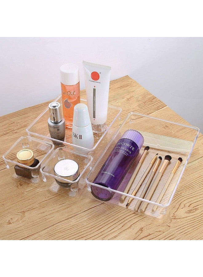 Zeinwap Desk Drawer Organizers Trays Set Clear Plastic Storage Bins Bathroom Drawer Tray Dividers Vanity Trays Organizer for Bedroom Dresser Makeup Kitchen Utensil Office (16 Piece) - Image 5