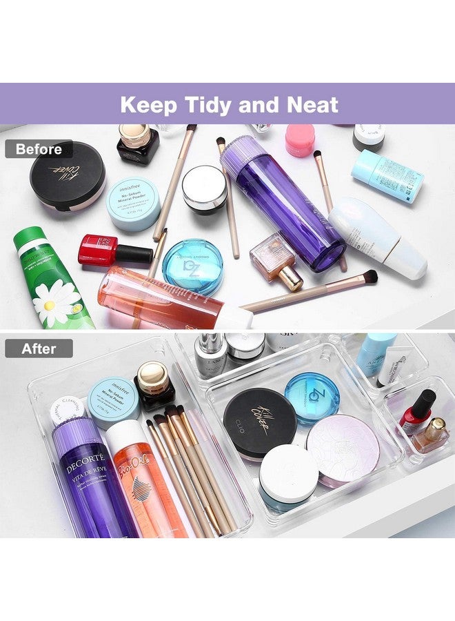 Zeinwap Desk Drawer Organizers Trays Set Clear Plastic Storage Bins Bathroom Drawer Tray Dividers Vanity Trays Organizer for Bedroom Dresser Makeup Kitchen Utensil Office (16 Piece) - Image 4