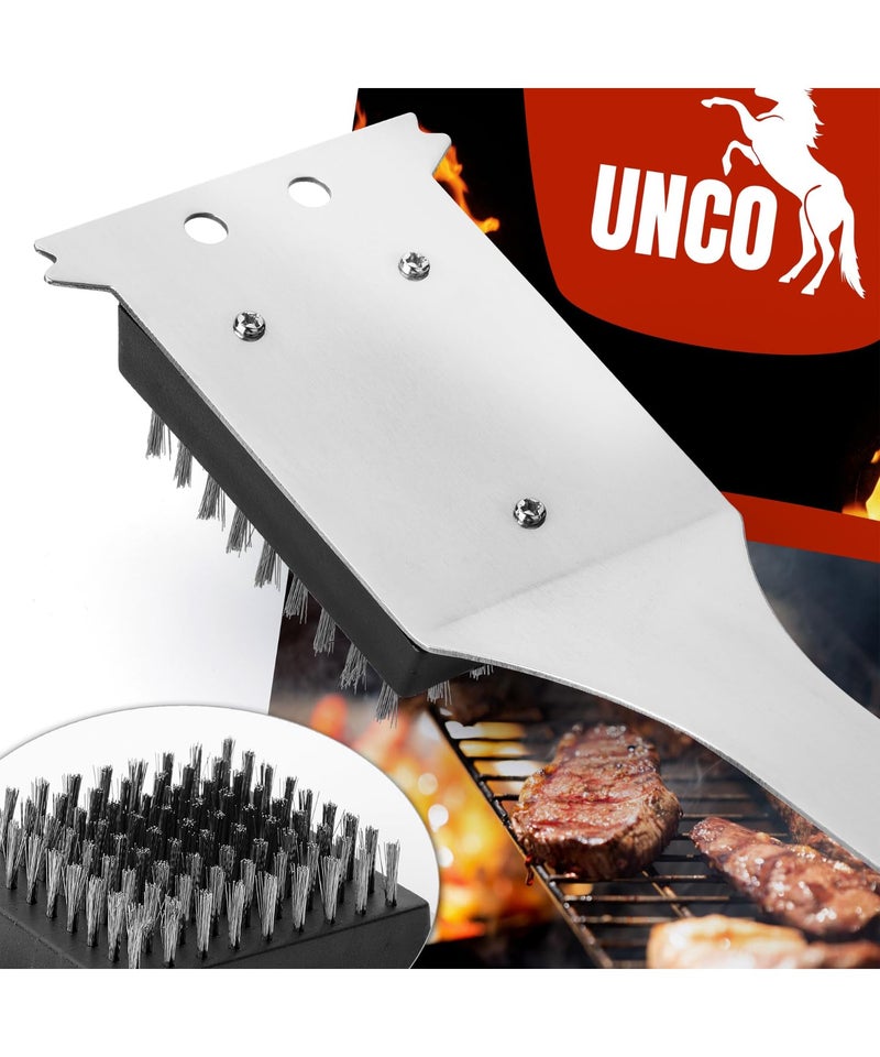 UNCO Grill Brush and Scraper 167 Stainless Steel Grill Cleaner Grill Brush Grill Cleaning Brush BBQ Brill Brush BBQ Brush for Grill Cleaning Grill Brush for Outdoor Grill Safe Grill Brush