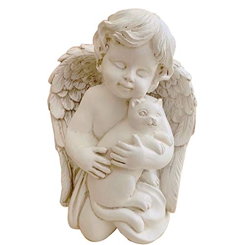 Wings Angel Holding a Cat Statue Faithful Angel Memory Memorial Cat Pet Figurine Garden Statue Indoor Outdoor Home Garden Guardian Rememberance Cat Figurine 7 inch