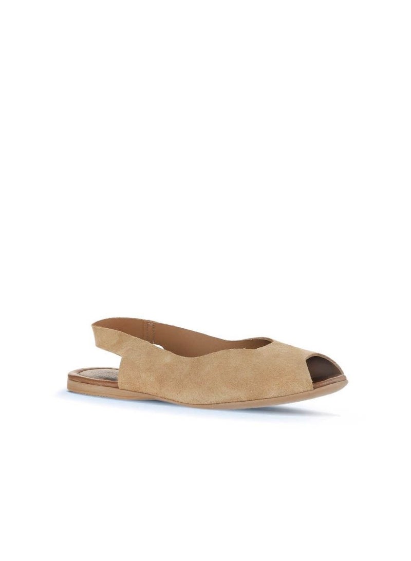 BUENO Women's Camel Beige Suede Slingback Sandals – Handmade Peep-Toe Flat Summer Shoes with Flexible Sole for Casual and Everyday Comfort - Image 2