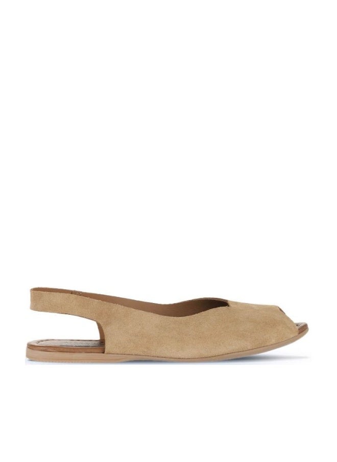 BUENO Women's Camel Beige Suede Slingback Sandals – Handmade Peep-Toe Flat Summer Shoes with Flexible Sole for Casual and Everyday Comfort - Image 1