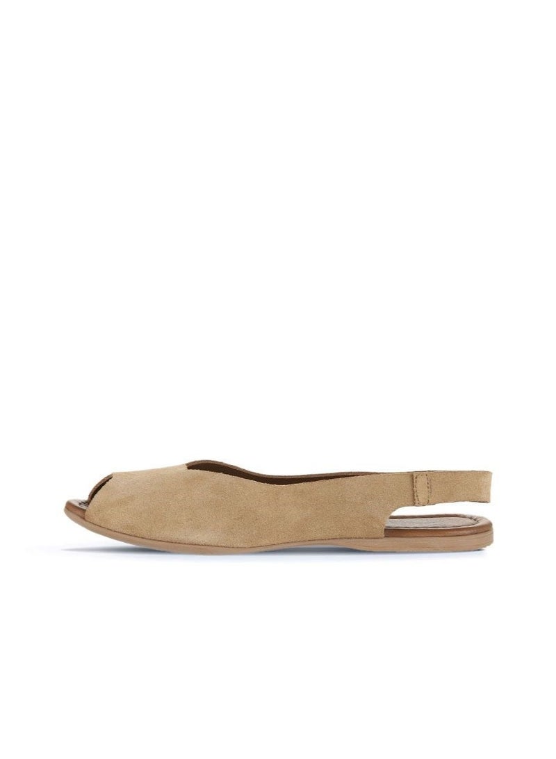 BUENO Women's Camel Beige Suede Slingback Sandals – Handmade Peep-Toe Flat Summer Shoes with Flexible Sole for Casual and Everyday Comfort - Image 3