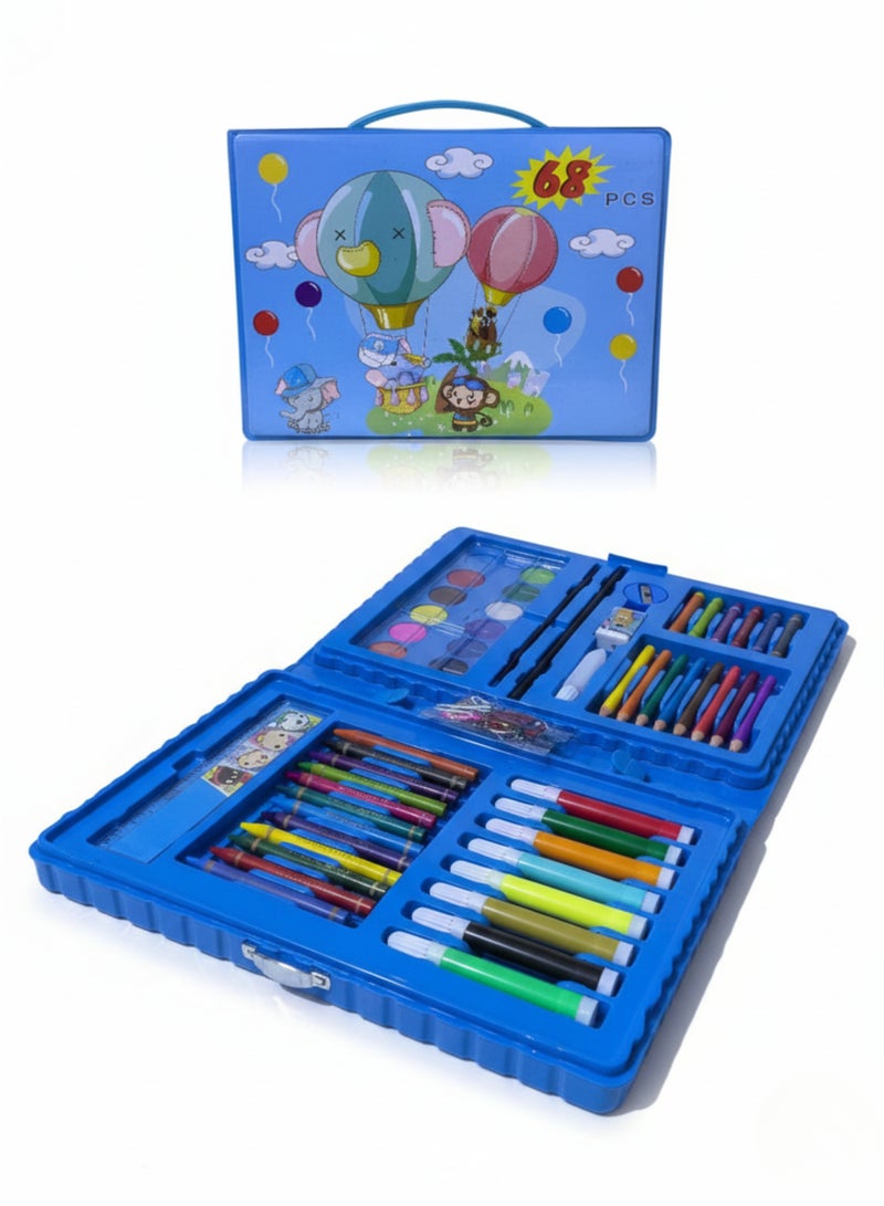 68PCS Kids Art & Craft Set Coloring Kit with Crayons, Markers, Watercolors in Portable Case - Image 1