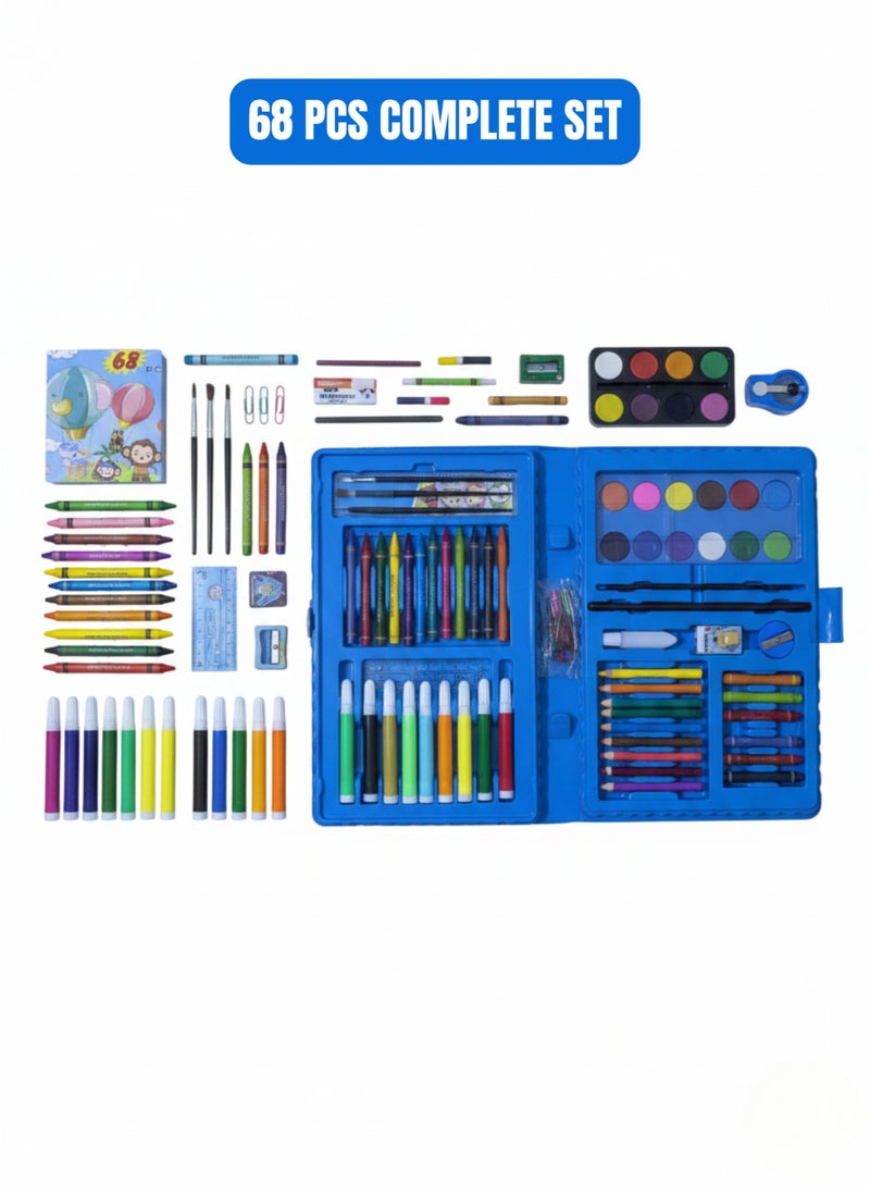 68PCS Kids Art & Craft Set Coloring Kit with Crayons, Markers, Watercolors in Portable Case - Image 2