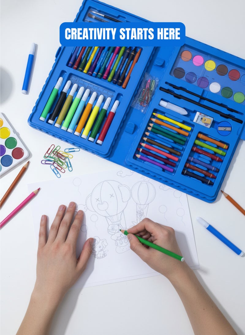 68PCS Kids Art & Craft Set Coloring Kit with Crayons, Markers, Watercolors in Portable Case - Image 3