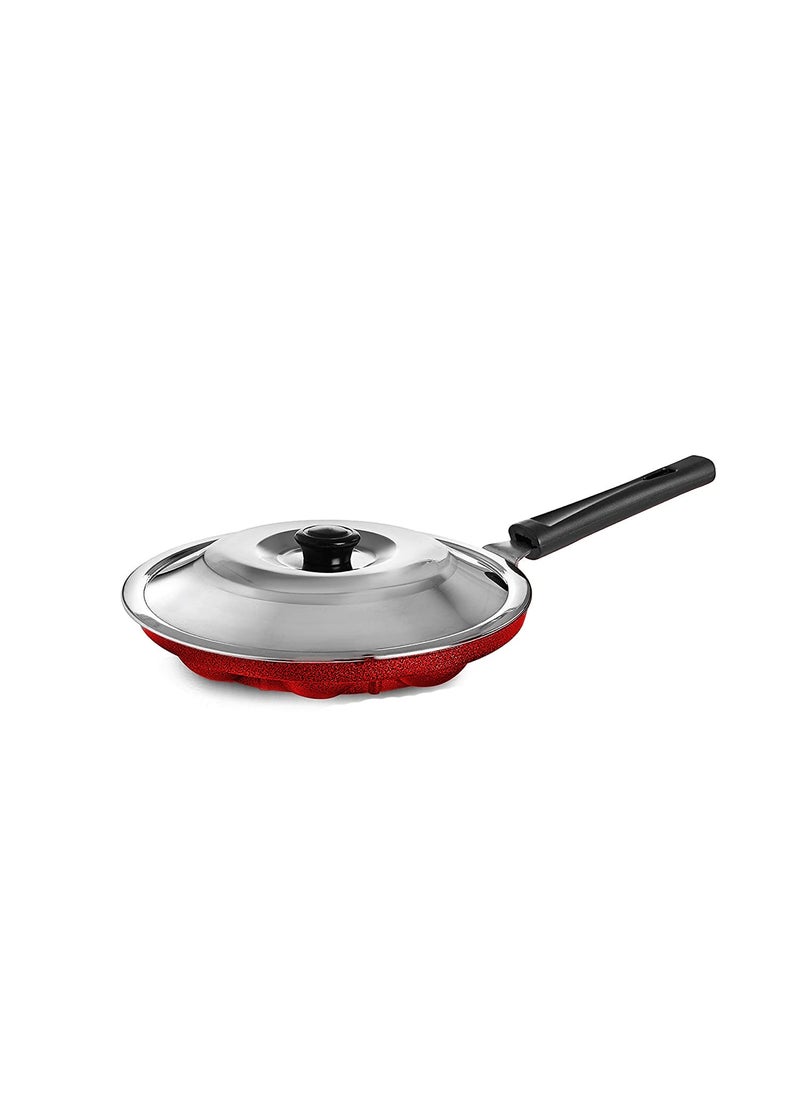 XTEND Xtend Royal Single Handle 12 Cavity Appam Patra Paddu Paniyarakkal Maker Chatty Paniyaram Pan Ponganal Baati Litti Baking Pot with Steel Lid (Aluminium, Non-Stick)  - Image 4