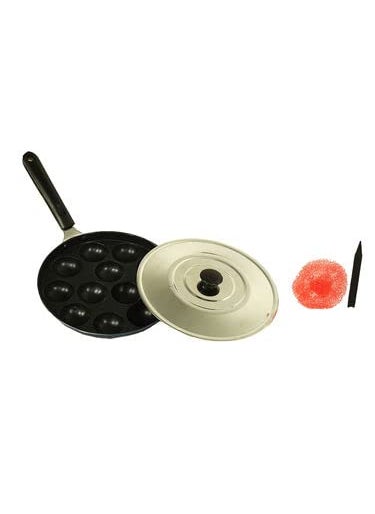 XTEND Xtend Royal Single Handle 12 Cavity Appam Patra Paddu Paniyarakkal Maker Chatty Paniyaram Pan Ponganal Baati Litti Baking Pot with Steel Lid (Aluminium, Non-Stick)  - Image 5