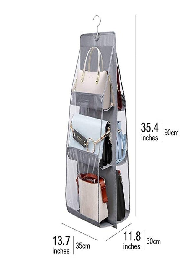 Coolkart 6 Pocket Foldable Hanging Purse Handbag Organizer for Storage Ladies Women Large Clear Hand Bag Storage Organizer (Grey, Non-Woven) - Image 3
