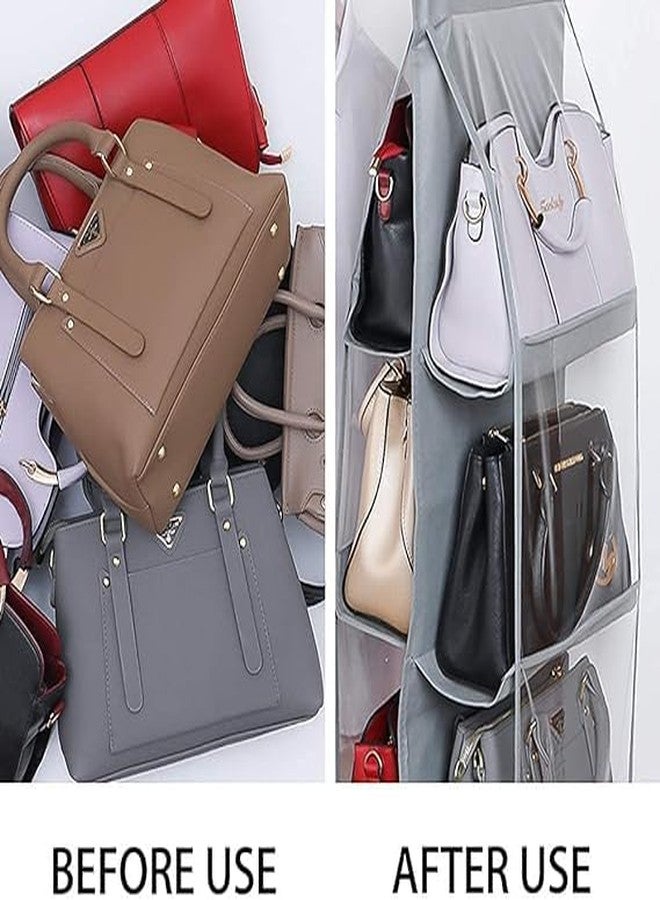 Coolkart 6 Pocket Foldable Hanging Purse Handbag Organizer for Storage Ladies Women Large Clear Hand Bag Storage Organizer (Grey, Non-Woven) - Image 5