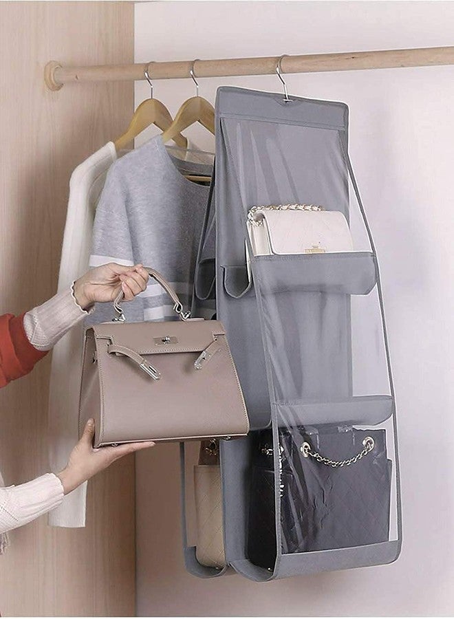 Coolkart 6 Pocket Foldable Hanging Purse Handbag Organizer for Storage Ladies Women Large Clear Hand Bag Storage Organizer (Grey, Non-Woven) - Image 2