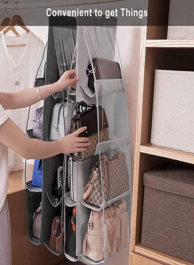 Coolkart 6 Pocket Foldable Hanging Purse Handbag Organizer for Storage Ladies Women Large Clear Hand Bag Storage Organizer (Grey, Non-Woven) - Image 4