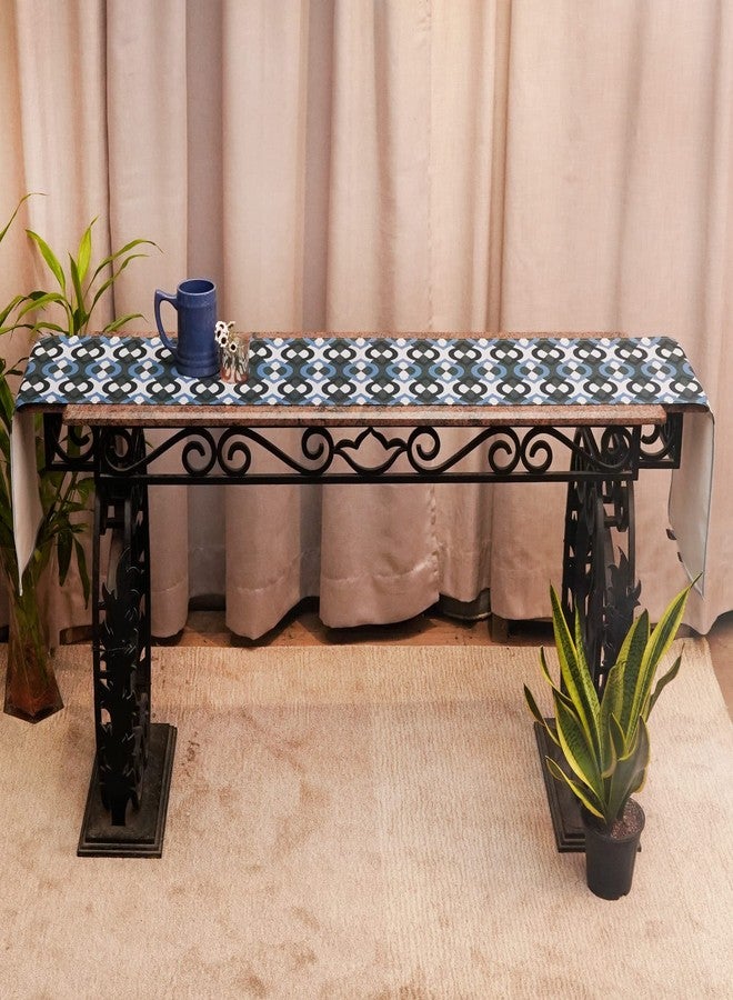 Zeba World Poly Canvas Geometric Print Blue 4 Seater / 6 Seater Table Runner Cloth, Table Runner for Living Room, Dining Table Runner- 30 cms x 210 cms; 12 inches x 84 inches. - Image 4