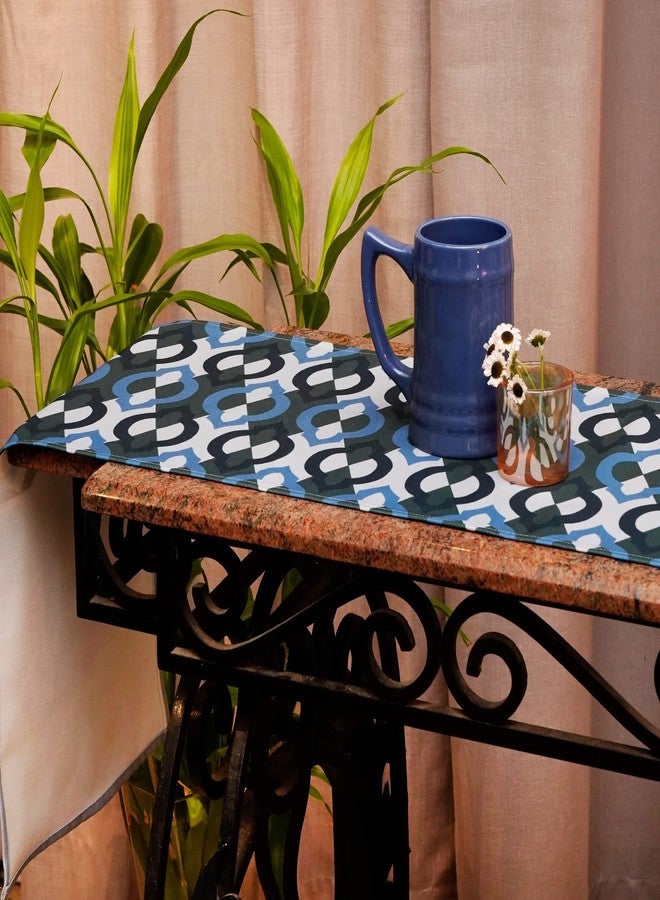 Zeba World Poly Canvas Geometric Print Blue 4 Seater / 6 Seater Table Runner Cloth, Table Runner for Living Room, Dining Table Runner- 30 cms x 210 cms; 12 inches x 84 inches. - Image 2