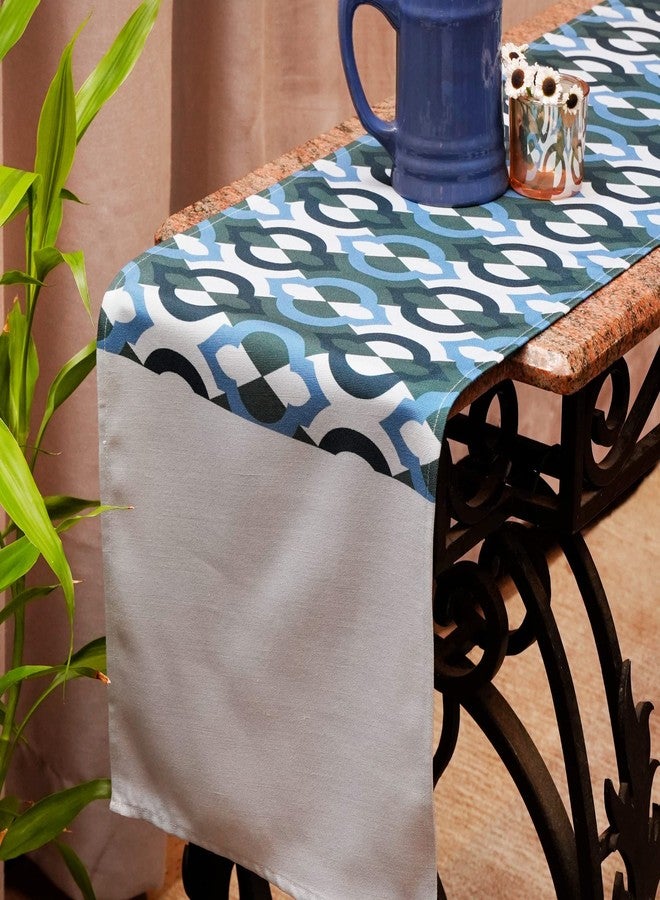 Zeba World Poly Canvas Geometric Print Blue 4 Seater / 6 Seater Table Runner Cloth, Table Runner for Living Room, Dining Table Runner- 30 cms x 210 cms; 12 inches x 84 inches. - Image 1
