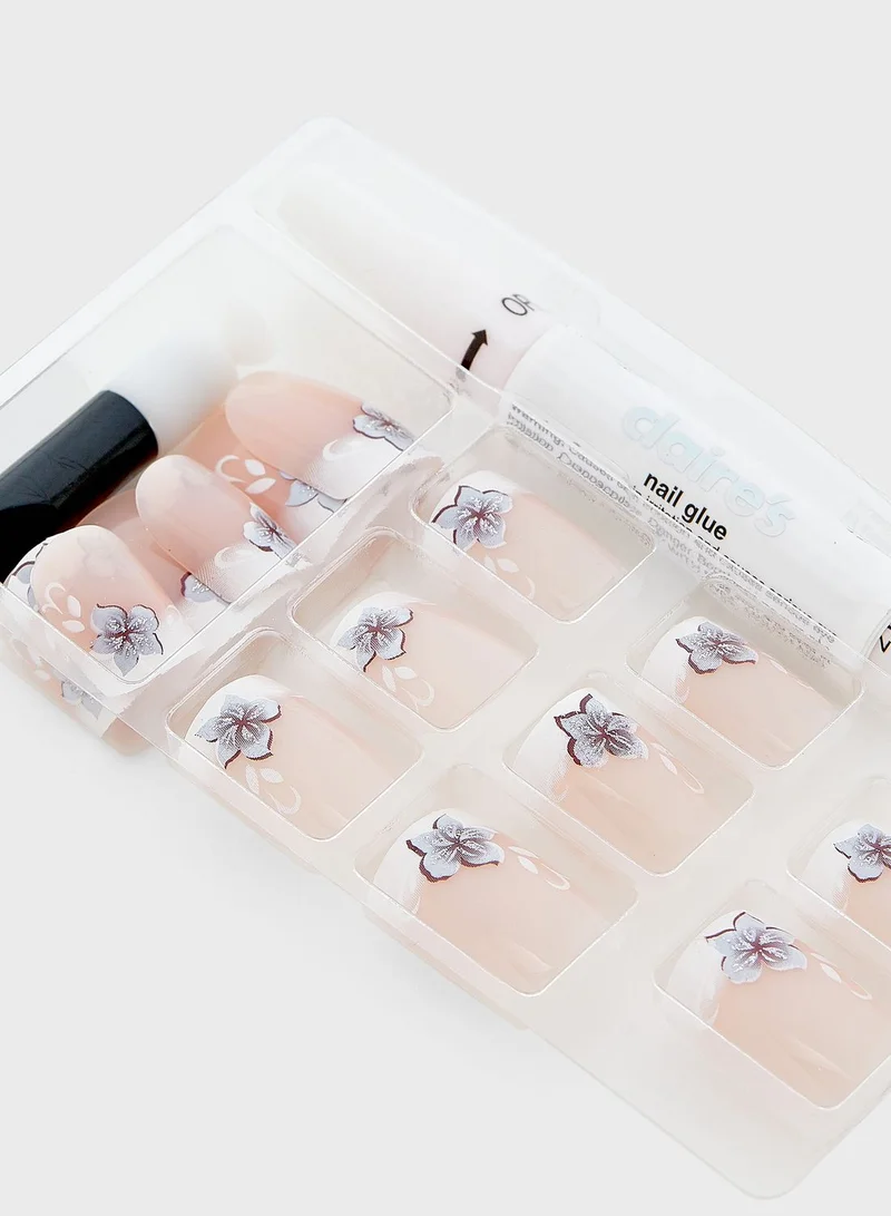 Claires French Manicure with Floral Detail Square Faux Nail Set - 24 Pack