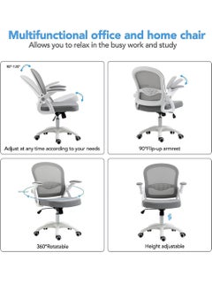 AGD Ergonomic Adjustable Height Office Chair, for Computer Workstation and Home Office, Lumbar Support and Breathable Mesh Backrest, with Armrests / White and Grey  - Image 5