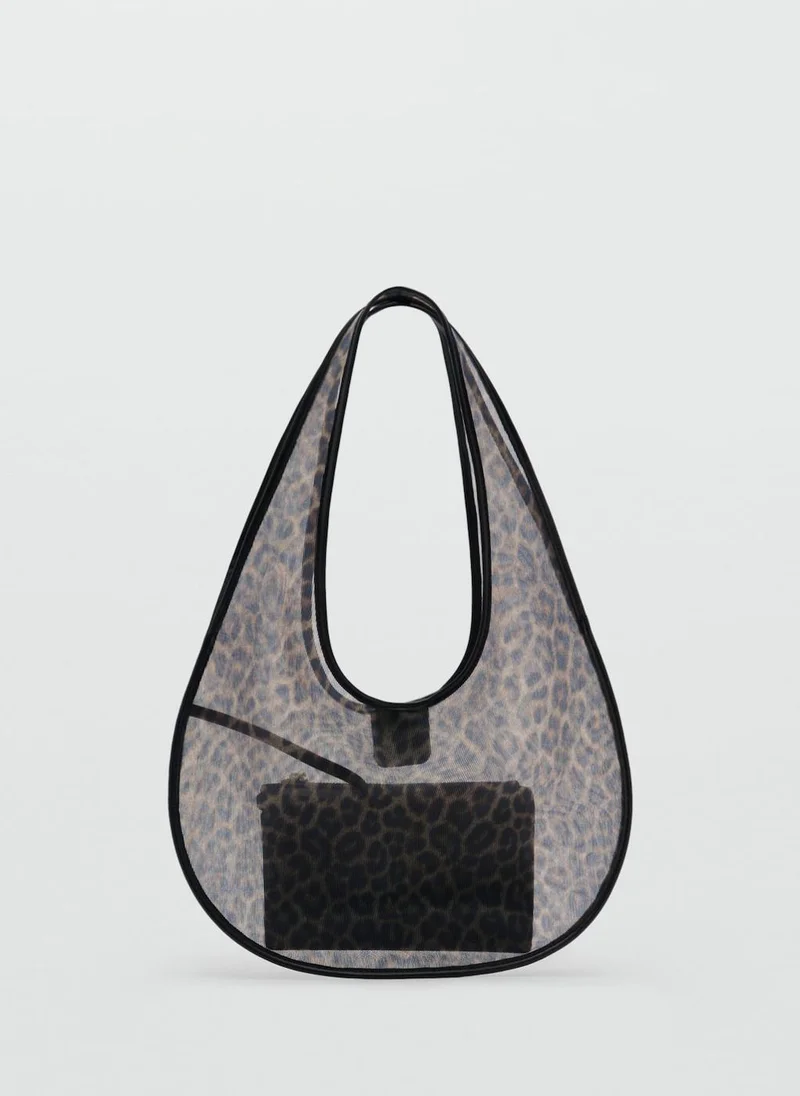 مانجو Semi-Sheer Leopard Handbag